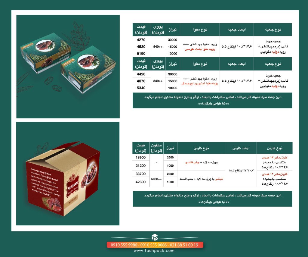 لیست قیمت جعبه